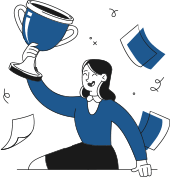 女性がトロフィーを持っているイラスト